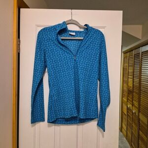 Columbia Women Blue Geometric Print 1/4 Zip Pullover Fleece Jacket XL6047 Size S